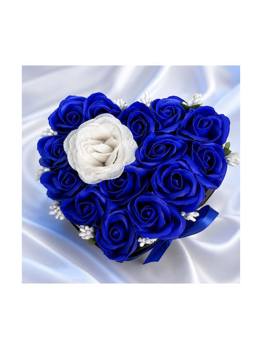 Velvet Heart Aranjament Floral În Formă De Inimă 15 Trandafiri Săpun Accent Sclipici Albastru Alb