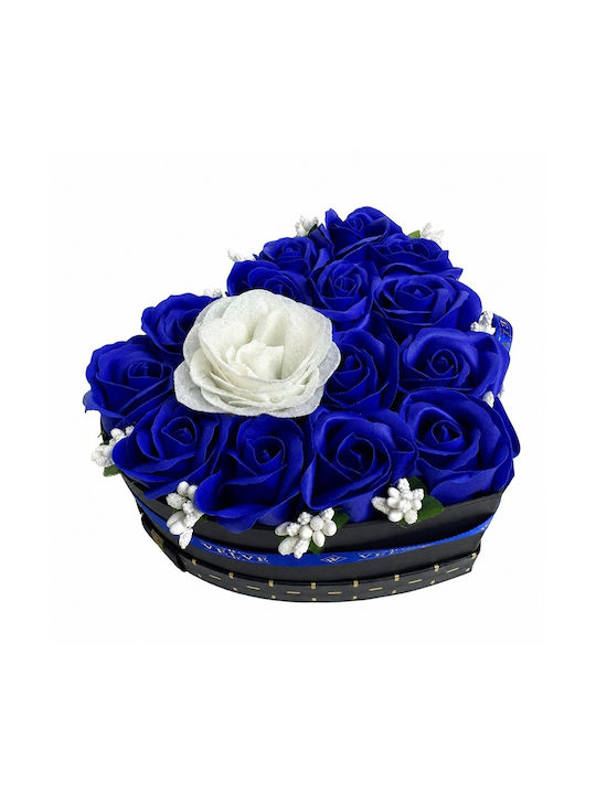 Velvet Heart Aranjament Floral În Formă De Inimă 15 Trandafiri Săpun Accent Sclipici Albastru Alb