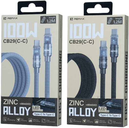 Remax LED / Braided Cable USB-C male - USB-C 100W Black CB29