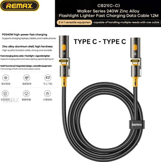 Remax LED / Braided Cable USB-C Male - USB-C 240W PD Black 1.2m CB21