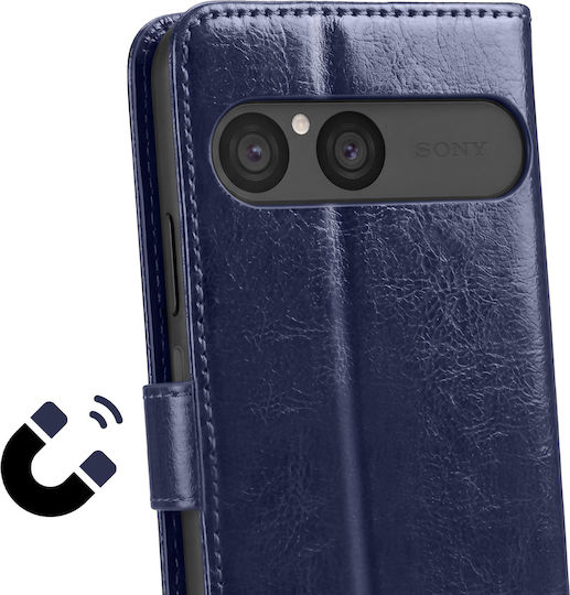 Avizar Husa Telefoane Xperia 10 Vii Tip Wallet Din Piele Efect Marmorat Cu Funcție Stand Culoare Albastru Închis Noapte
