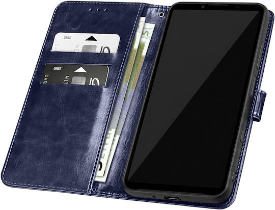 Avizar Husa Telefoane Xperia 10 Vii Tip Wallet Din Piele Efect Marmorat Cu Funcție Stand Culoare Albastru Închis Noapte
