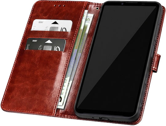 Avizar Xperia 10 Vii Brieftasche Hülle In Marmoriertem Leder-Optik Stand Funktion Braun
