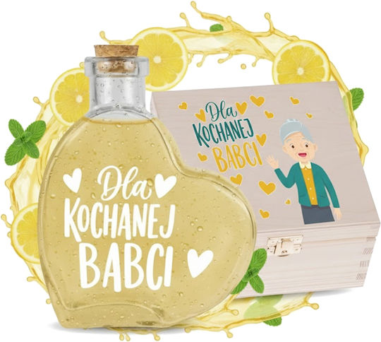 Cadou Ziua Bunicii Cutie Din Lemn + Sticlă Inimă 250ml