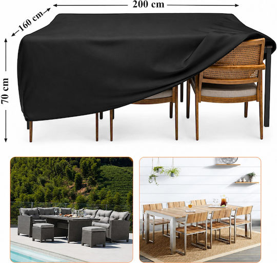Husă Impermeabilă De Protecție Pentru Sala De Mese 200x160x70cm În Culoare Neagră