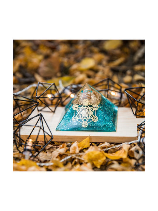 Piramida Piatră Orgonică Aqua Cristale Cuart Acvamarin Spirala Vibrațională Cupru Simbol Cubul Metatron