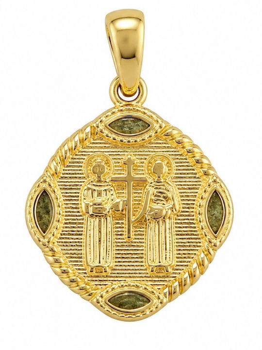 Senzio Belibasakis Charm Talisman Constantine with Stones in 9 K Gold with Zircon