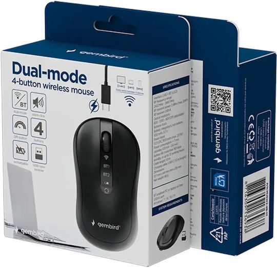 Gembird MUSW2-4B-01 Безжична Ергономична Bluetooth Мишка Черна