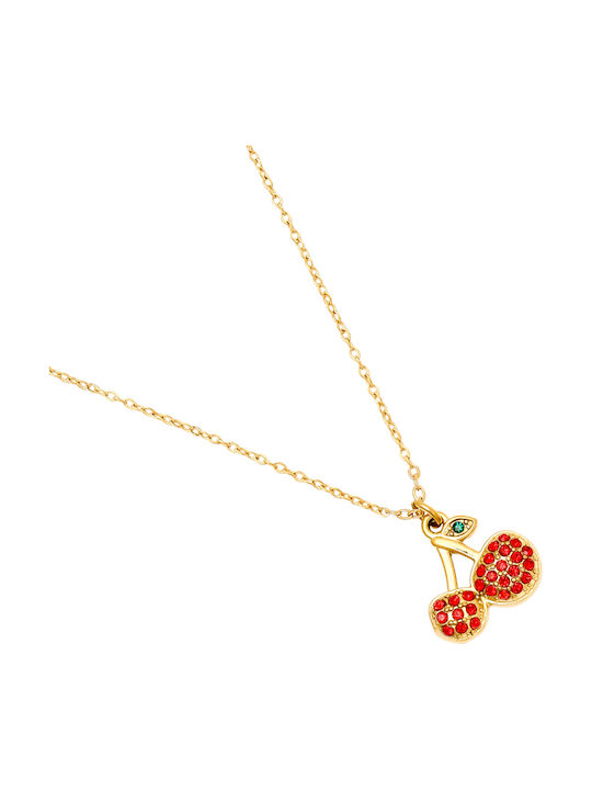 Papoulidis Jewellery Necklace from Gold Plated Steel with Diamond Burgundy