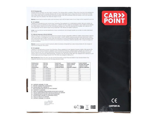 Carpoint Electric Vehicle Charging Cable Type2>2 16a 3ph 10 Meter 0290016