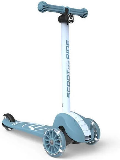 Scoot & Ride Kinderroller Klappbar Highwaykick 3S & Helm S 3-Rad mit LED-Beleuchtung für 5+ Jahre Steel