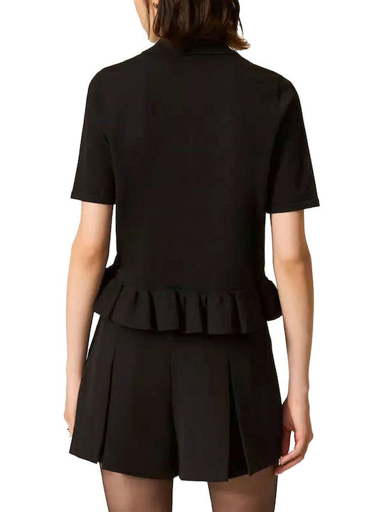 Women's Short Sleeve Polo Blouse Black