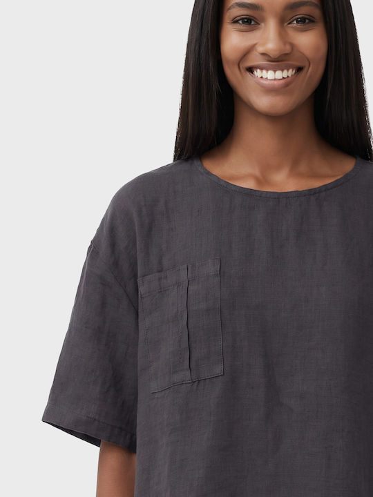 Damen Sommer Leinen Kurzärmeliges Top Grau