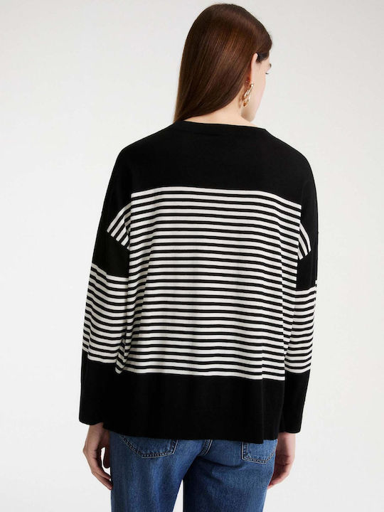 Women's Long Sleeve Striped Black Sweater