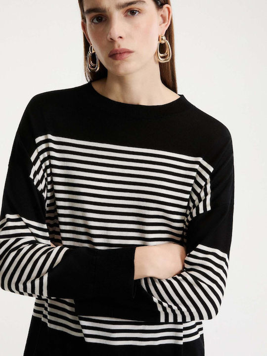 Women's Long Sleeve Striped Black Sweater