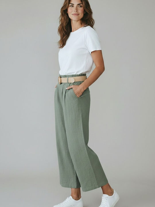 Damenhose mit Gummiband in lockerer Passform Khaki
