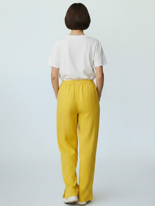 Women's Linen Pantaloons with Rubber Band in Loose Fit Yellow