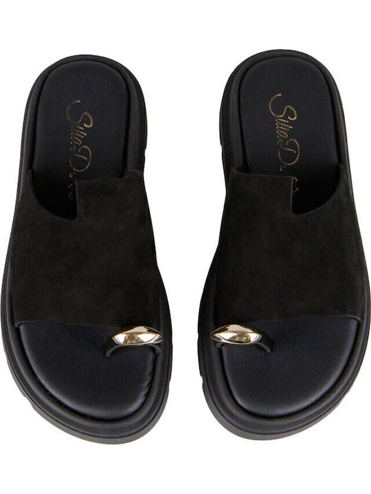 Дамски Кожени Сандали Flatforms Черни