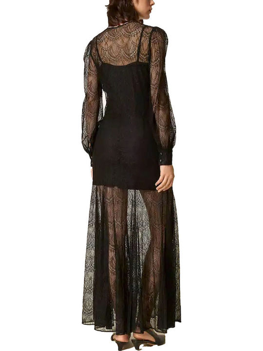 Maxi Evening Dress with Lace Black