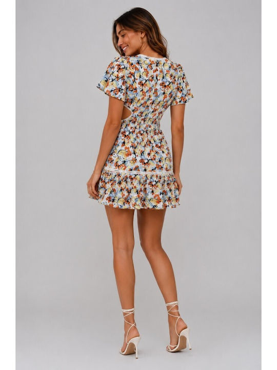 Summer Mini Dress with Ruffles Earthy Fruit Print