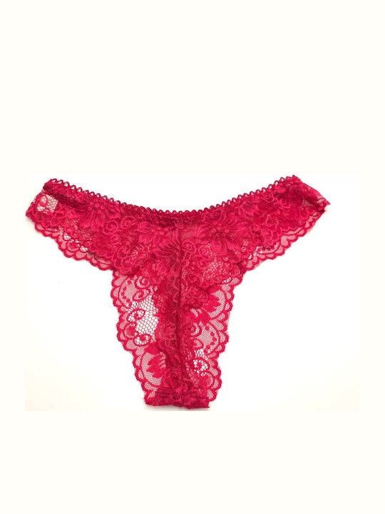 Cotton Women's String with Lace Burgundy