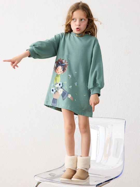 Mädchenkleid Mädchenkleider Langärmelig Grünes Helles