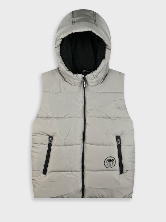 Kids Quilted Sleeveless Short Hooded Jacket Black