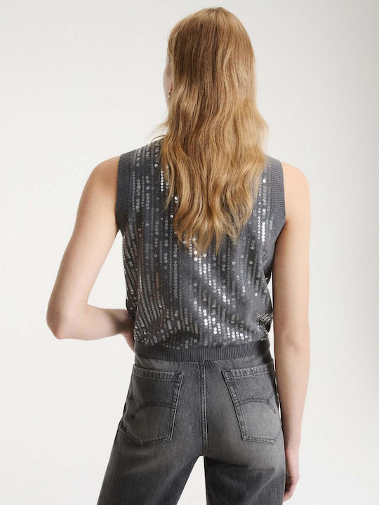 Sleeveless Women's Cardigan with Buttons Grey
