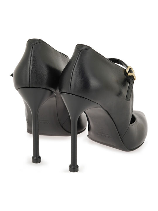 Leather Heels with High Heel Black