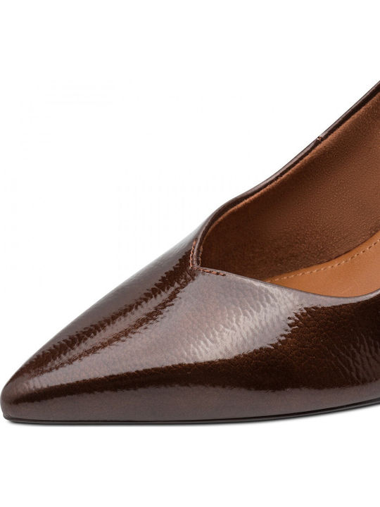 Heels in Patent Leather with Mid Heel Brown