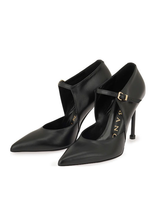 Leather Heels with High Heel Black