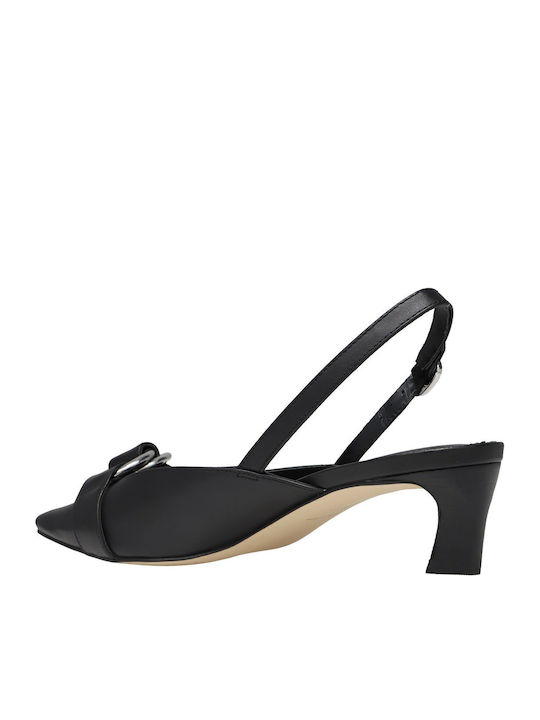 Leather Heels with Low Heel Black
