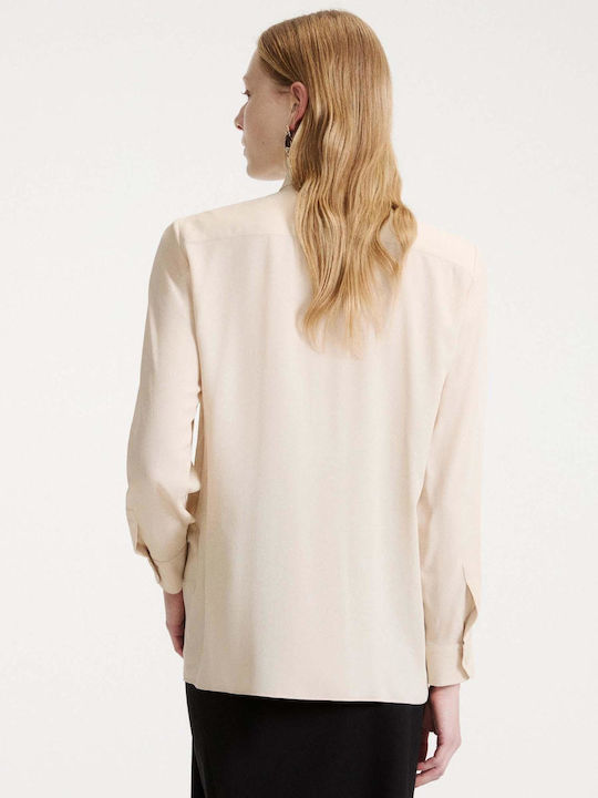 Long Sleeve Women's Silky Shirt Beige