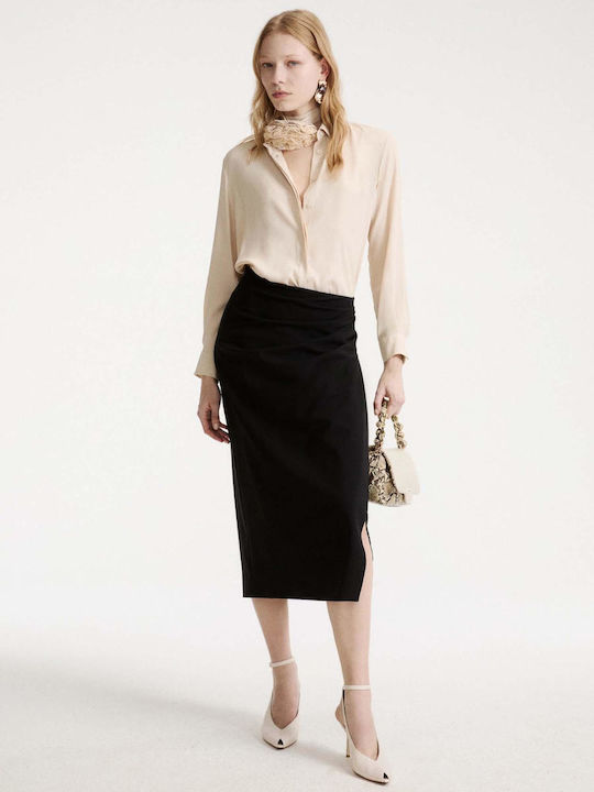 Long Sleeve Women's Silky Shirt Beige