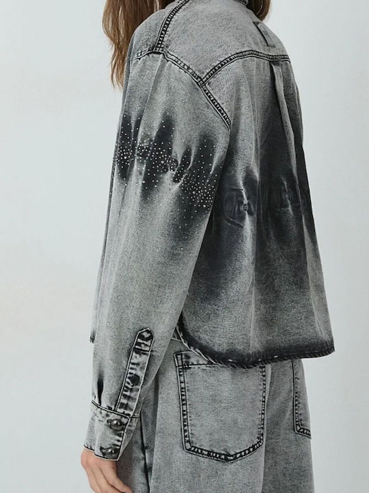 Long Sleeve Women's Denim Shirt Grey Denim