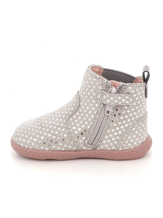 Leder Kinderstiefel Barfuß mit Reissverschluss Silber