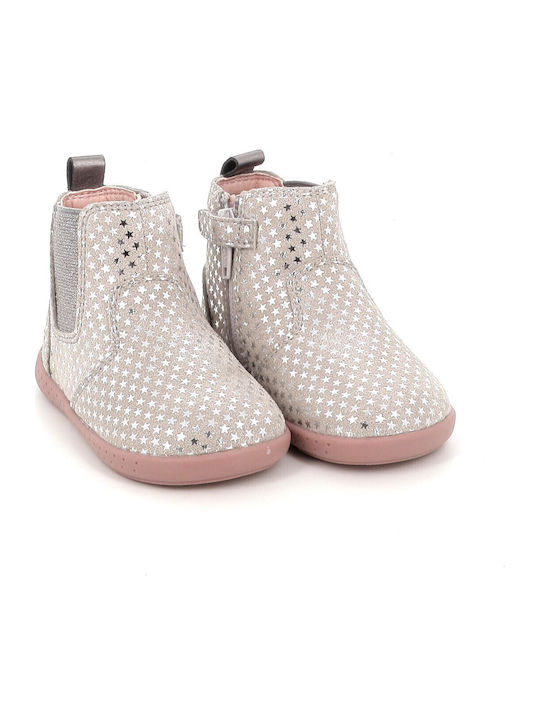 Leder Kinderstiefel Barfuß mit Reissverschluss Silber