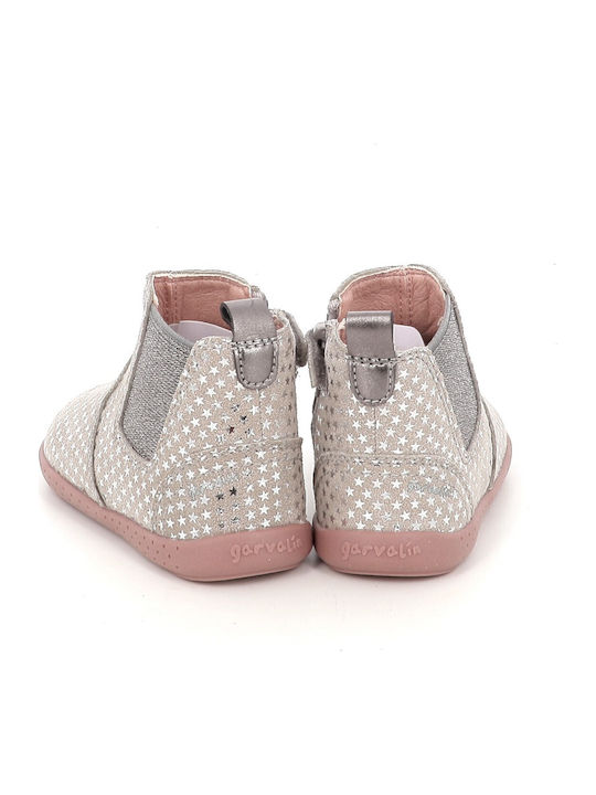 Leder Kinderstiefel Barfuß mit Reissverschluss Silber