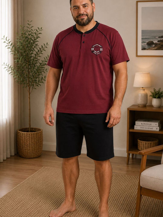 Rimoli Plus Size Summer Men's Cotton Pyjamas Burgundy