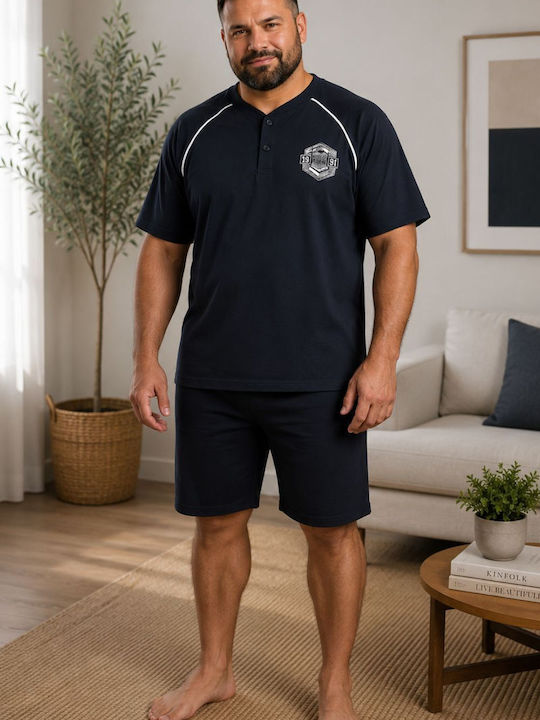 Rimoli Plus Size Summer Men's Cotton Pyjamas Dark Blue