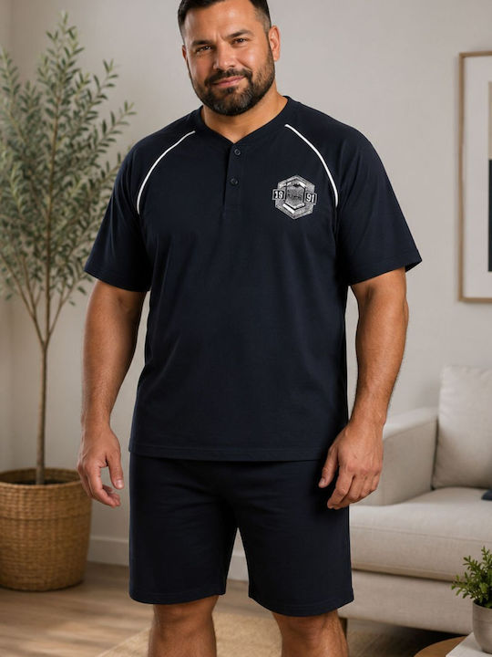 Rimoli Plus Size Summer Men's Cotton Pyjamas Dark Blue