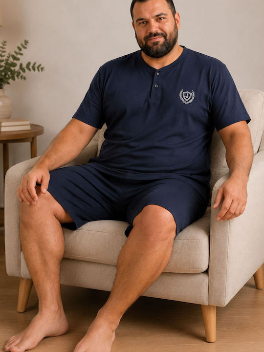 Rimoli Plus Size Summer Men's Cotton Pyjamas Dark Blue