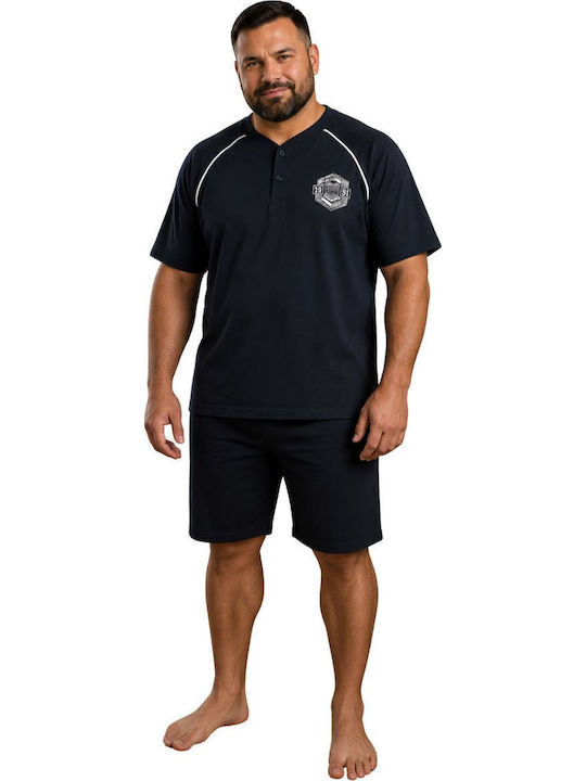 Rimoli Plus Size Summer Men's Cotton Pyjamas Dark Blue