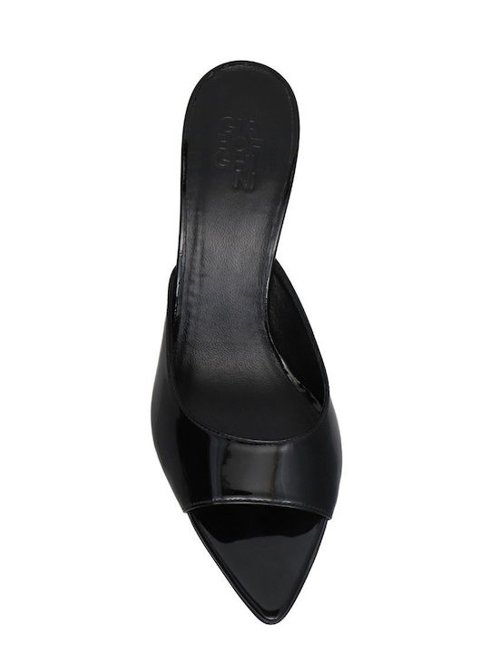 Mules In Patent Leather With High Heel In Black Colour
