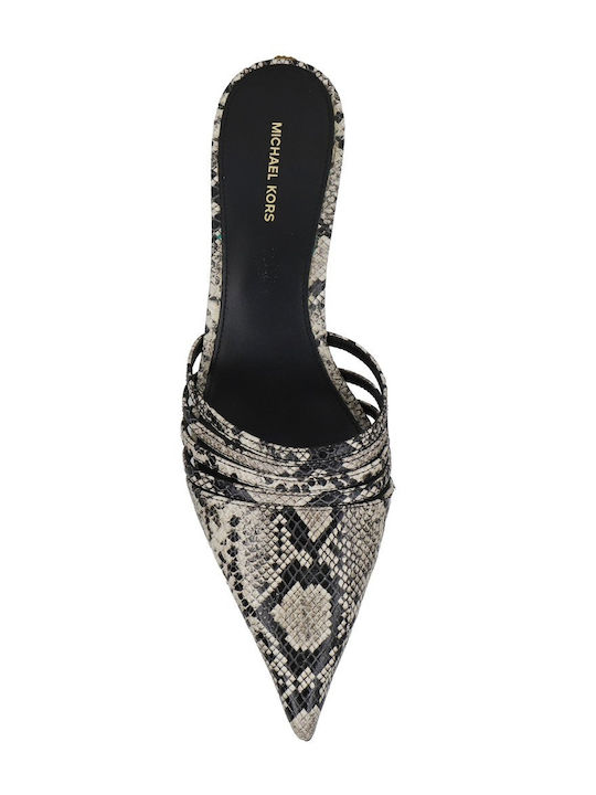 Leather Mules with Chunky Low Heel in Beige Colour