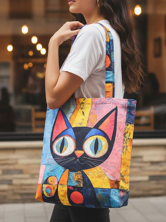 Inspiral Tree Tote Einkaufstasche Schulter Baumwollstoff Schwarz Katze Bunt