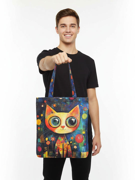 Inspiral Tree Tote Τσάντα Ώμου Υφασμάτινη Γάτα Χρωματιστή