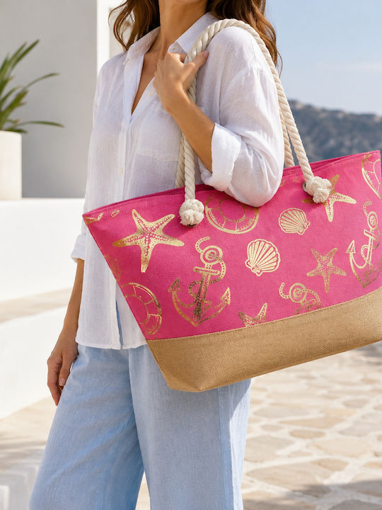 Strandtasche Aus Korbweide Mit Kulturtasche Rosa