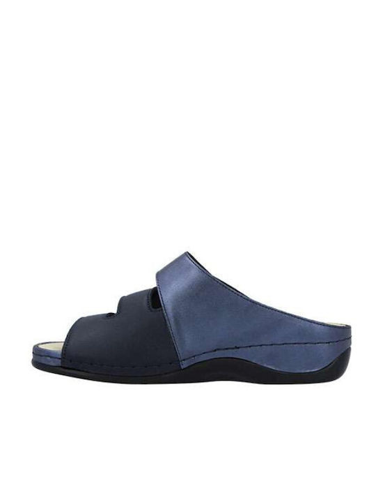 Andrea Leather Women's Anatomic Blue Flat Sandals