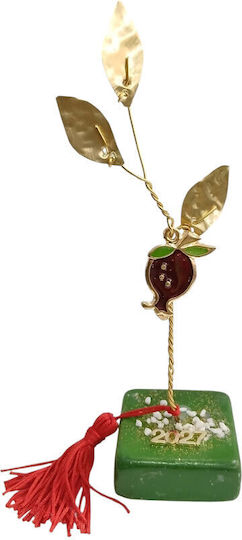 Kalliopi Silver Tabletop New Year's Lucky Charm Green Pomegranate Made of Stone 2027 5x5cm